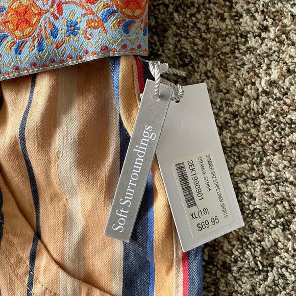 NWT Soft Surroundings summer breeze linen orange stripe long short size XL (18) - Picture 5 of 10